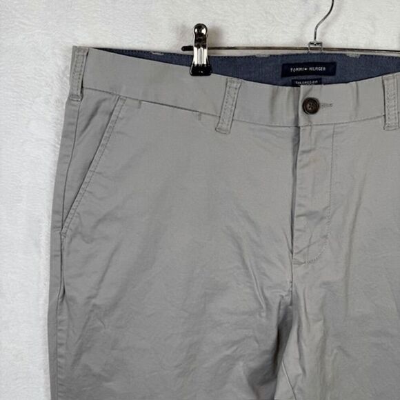 Tommy Hilfiger Tailored Fit Chino Gray Flat Front Trousers Pants Size 38x34 - Picture 3 of 14